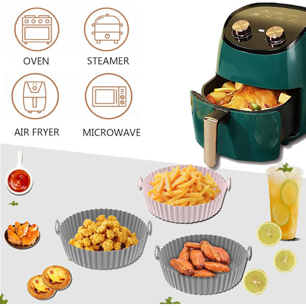 2 st runda återanvändbara airfryer-liners, non-stick bakformar