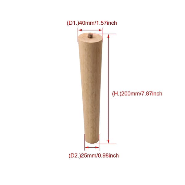 4 stk. massive træ runde koniske stolben 25 mm bunddiameter M8 gevind