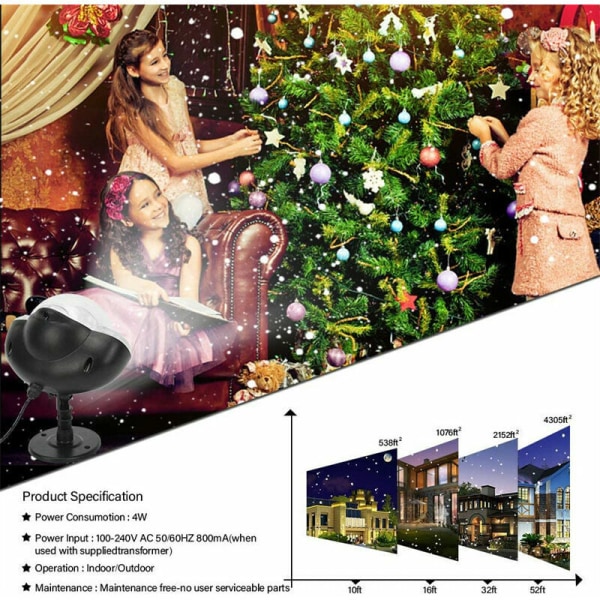 Snöfall LED-projektorljus roterande fjärrkontrollljus vattentät landskap snöflinga fest dekorativ belysning