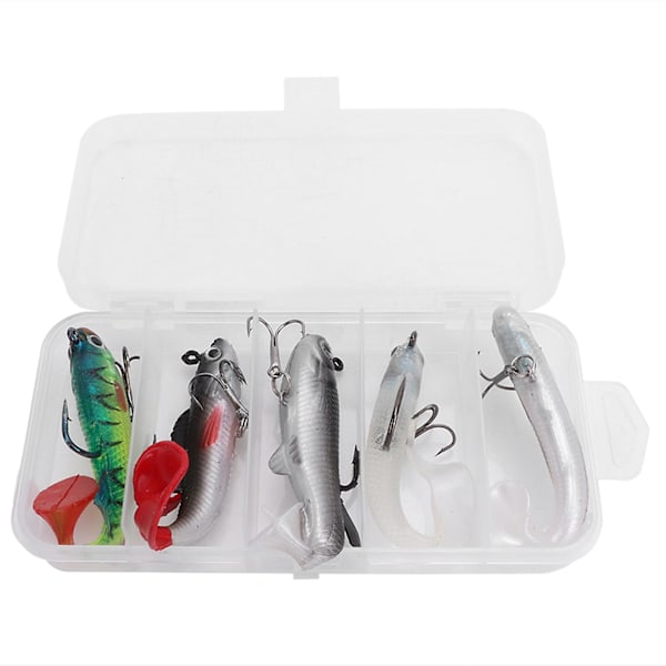 5Pcs Multicolor LifE Like Artificial Fishing Baits Soft Lures with Hooks Set Accessories Kit