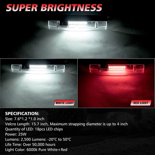 LED Dome Light UTV Interiør Dome Light, Universal Roll Bar Mount LED Light UTV Interiør Light Roll Cage Utility Light (Hvid&Rød)