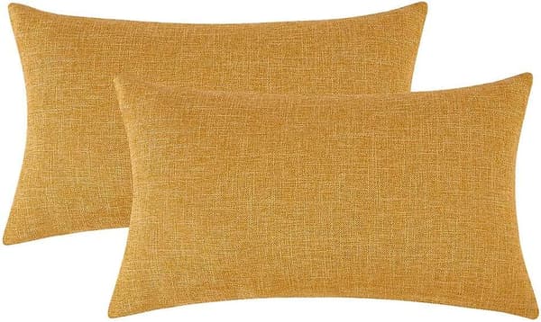 Sæt med 2 efterårsgule lændepudebetræk Rustikke linned dekorative pyntepuder 12x20 tommer til sofa sofadekoration