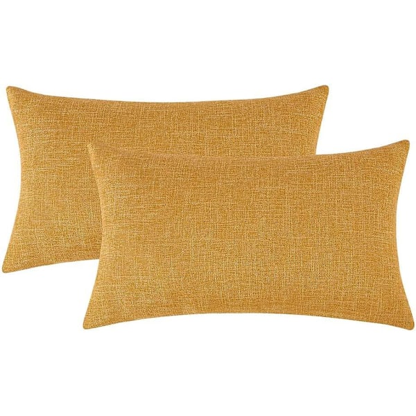 Set med 2 høstgule pynteputer i rustikt lin, dekorative pynteputer 12x20 tommer for sofa og sofadekorasjon