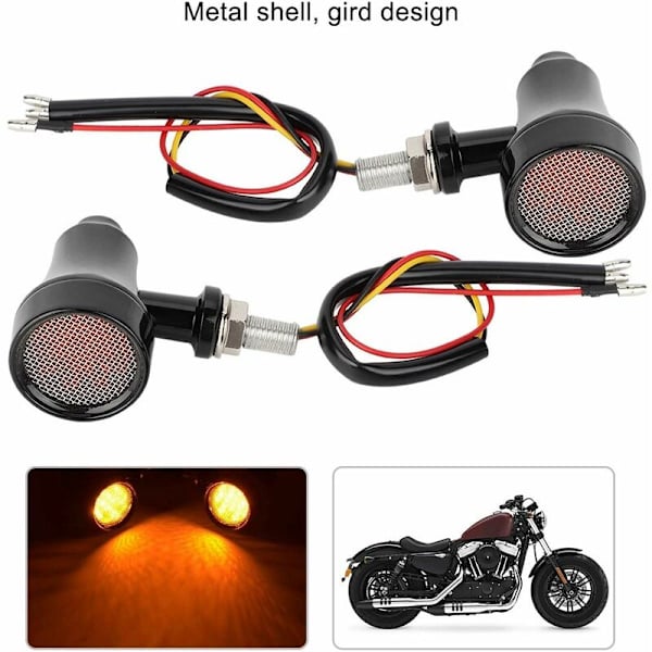 Metallkropp Retro Galler Motorcykel Blinkers LED Bromsljus Strobe Lampa (Svart)