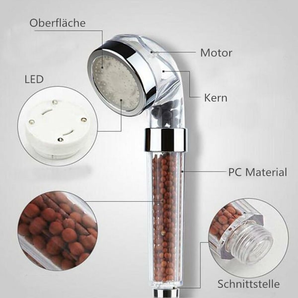 LED-duschhuvud med filter, lysande duschhuvud med 7 färger som ökar vattentrycket