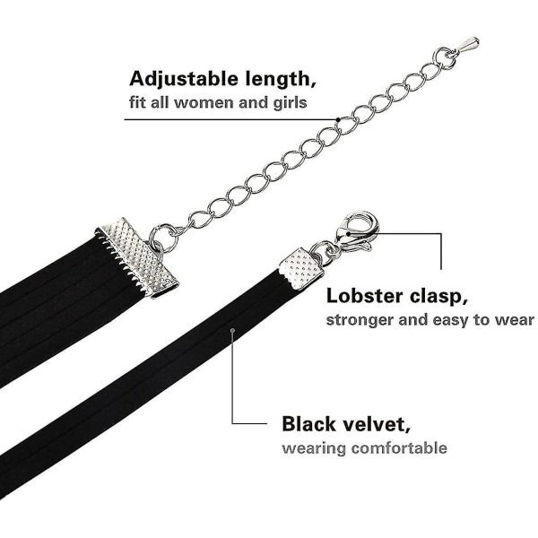 Svart Choker Halsband för Kvinnor Flickor Klassiska Stretch Sammet Tatuering Chokers, 4