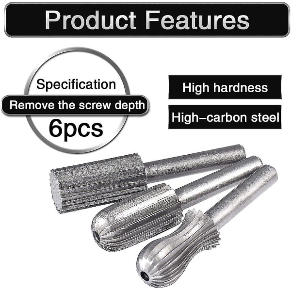 6 stk. 6 mm dobbeltsnit tungsten roterende fræsere tungsten skaft arkivering/gravering/slibning bits til roterende