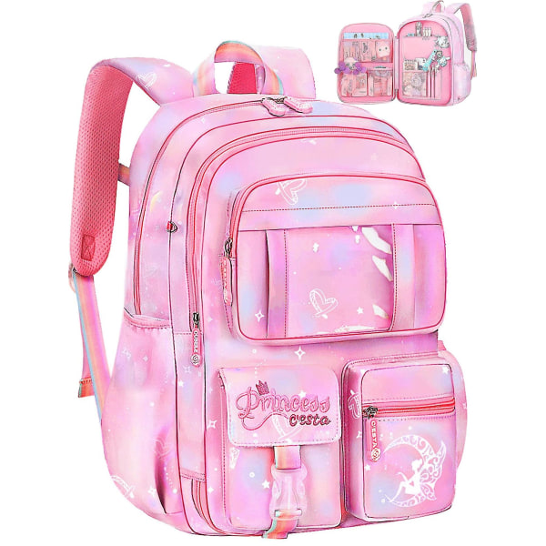 Ficcug School Bag Backpacks for Girls,15" Shoulder School Bookbag for Kids,Pink