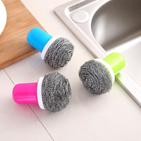 Grill Brush Strong Decontamination Steel Ball Kitchen Cleaning Gadget Blue, 3 Pieces, Red Blue Green