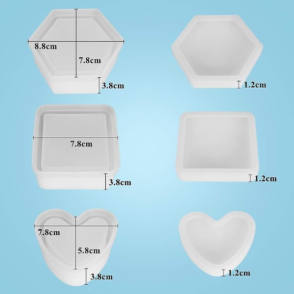 Kasse Resinforme, Smykkeæskeforme med Hexagon Epoxy Resinforme Hjerteform
