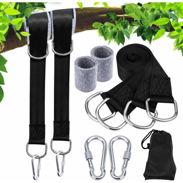 Hängmattor, trädsvingremmar, hängremmar med karbinhakar, metallkrokar, set för gunga, hängmatta eller hängsits - max. 2200 LBS
