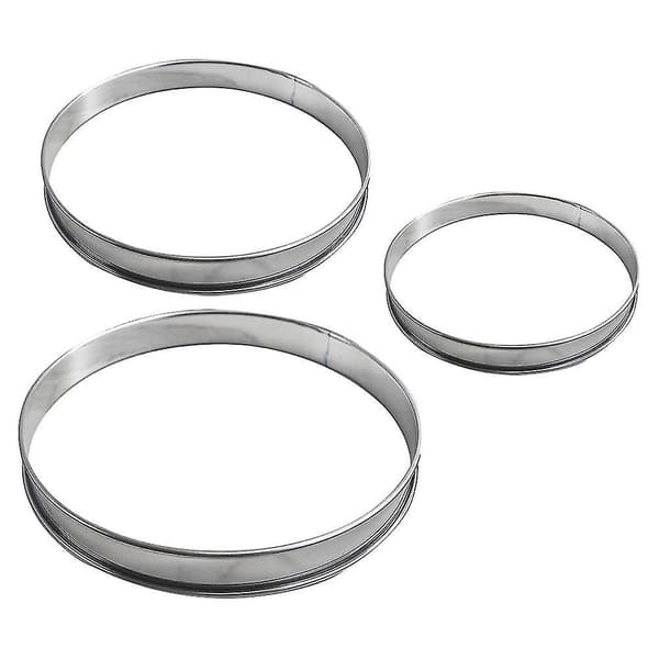 3 st rulltårtformar i rostfritt stål, runda mousseformar (silver)