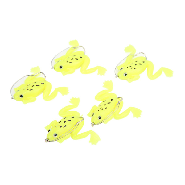 Frø Agn Blød Livagtig Kunstig Gummi Svømmende Agn med Krog til Fiskeri 5stk 3g Fluorescerende Gul