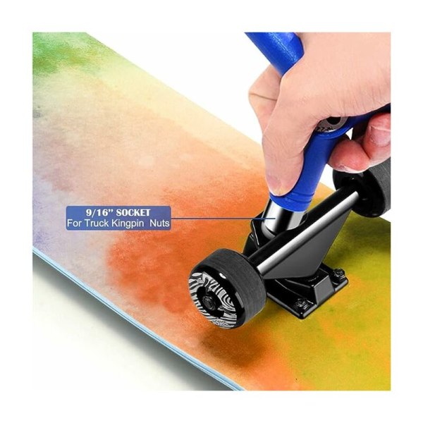 Blå allt-i-ett skateboardverktyg Multifunktionellt bärbart skateboardtillbehör med skruvmejselförvaring