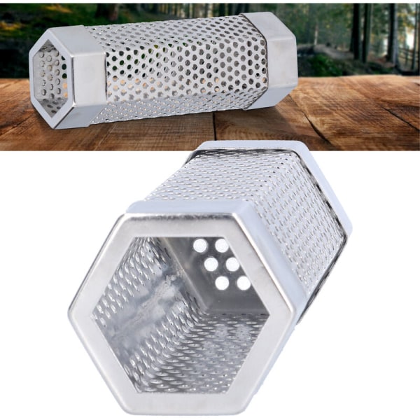 304 Rostfritt Stål Rökare Rör Bärbar Hexagonal Robust Grill Rökgenerator Rör för Kall Varm Rökning Grillad Mat 6\" x 5cm