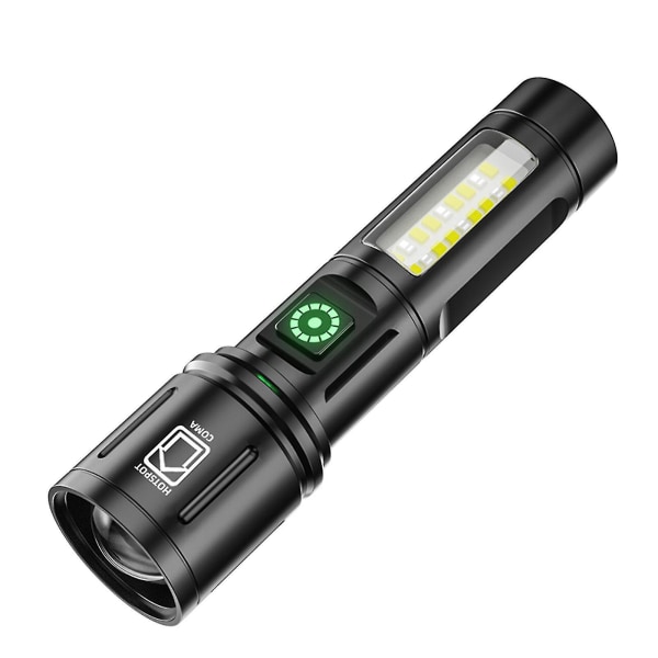 Uppladdningsbar LED-ficklampa med hög lumen, superljus långstrålande stråle, hög effekt ficklampa, zoombar för nödsituationer camping vandring（A）