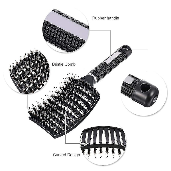 Tangle Comb, Villsvinbust, Buet Kam, Tangle Hårstylingbørste, For Styling Hårbørstesettet