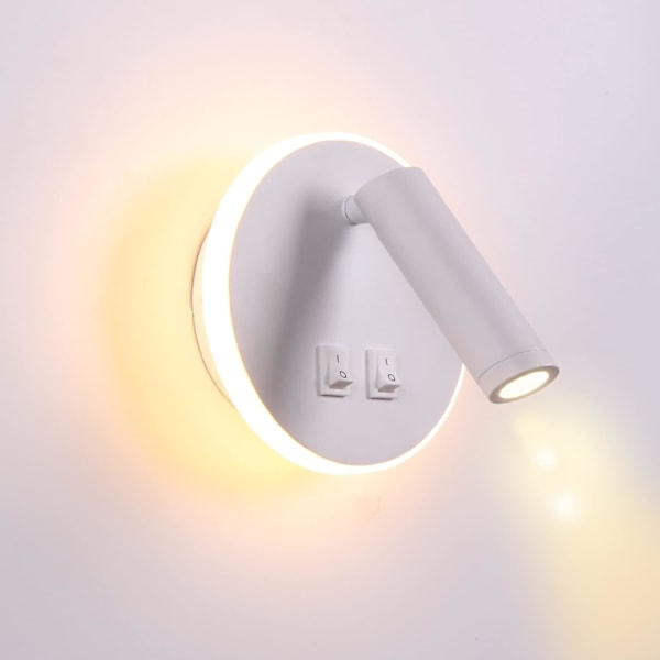 Sengelampe LED væglampe med afbryder sort 3w+9w (rund hvid)