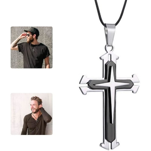 Kors vedhæng halskæde sort metal kors choker halskæde smykker gaver til mænd The Necklace(1pc, sort sølv)