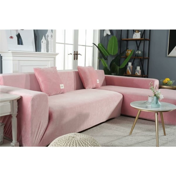 Sammetsöverdrag för soffa, halkfri stretchsoffa, tjock och mjuk sofföverdrag för L-formade soffor, rosa, 2-sits (145-185 cm)