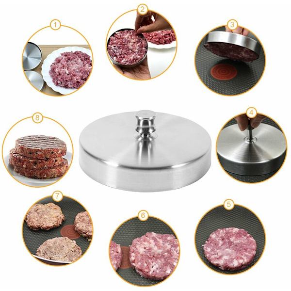 Robust hamburgerpress i rostfritt stål för fyllda hamburgare, kött, nötkött, bifftillverkare, köksredskap