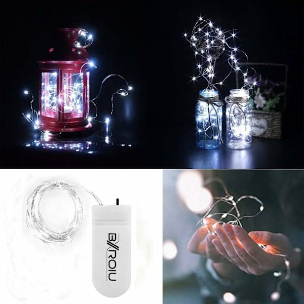 6 x Fe-ljus 30 LED 3 m silvertråd batteridriven CR2032 (ingår) för fest/bröllop/jul (vitt ljus)