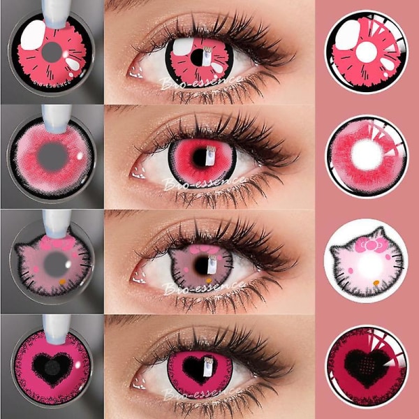 1 par rosa linser Anime Tillbehör Färg Kontaktlinser För ögon Nezuko Coslay Linser Anime Linser Halloween LinserNeb Rosa