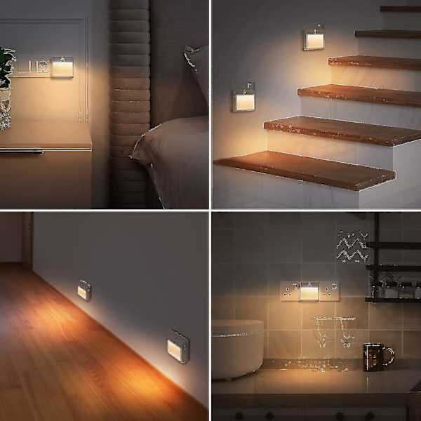 Led natlys [2-pak], Plug Play dæmpbar elektrisk stikkontakt natlys med bevægelses- og lyssensor, varmt hvidt natlampe til børns soveværelse, køkken S