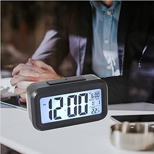 LED Digitalt Vækkeur med Sensorlys til Tids- og Temperaturvisning, Sort