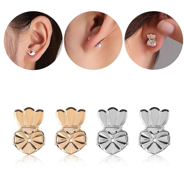 Ørepyntløftere, allergivennlige øredobber for hengende ører, justerbar krone (3 par, gull, sølv, rosegull)