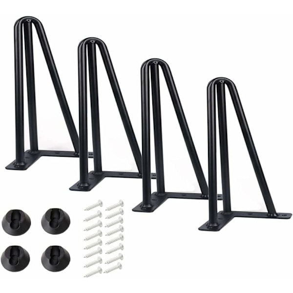 Möbelben 4 st hårnålsben DIY ben för bord stolsben med 3 stänger 16 skruvar + 4 fotskydd höjd 10 cm stångdiameter 10 mm