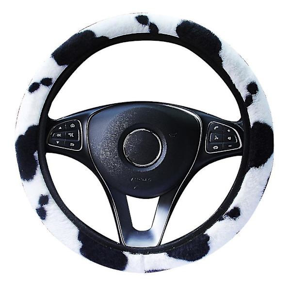 Ko mönster fluffig rattmuff halkfri mjuk plysch vinter varm fordonsbil ratt skyddande lock universell bilratt