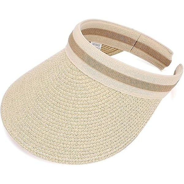 Dame Stor Bred Skygge Strand Halm Golf Solhat Sommerhat Med Hul Top Og Åndbar Velegnet Til Strand Og Rejsebeige（beige）