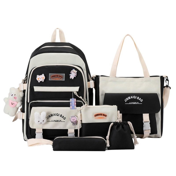 5 stk Vanntett Daypack Bag Set med bedårende anheng, stilig i sort Type2