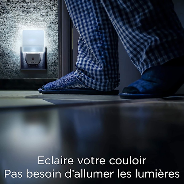 Integreret LED-nattelys, 2 stk., med automatisk sensor, dag/nat, stikkontakt, mat hvid