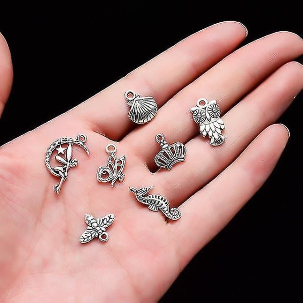 100 stk blandede sølvfargede glatte metall charms anheng til DIY halskjede armbånd dinglende smykke