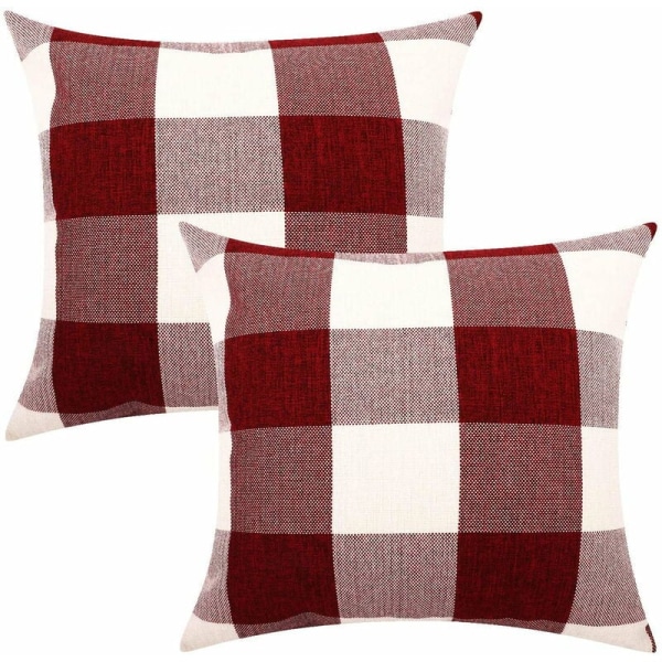 Rutiga kuddfodral 2-pack andningsbara skrynkelfria polyesterkuddfodral dekorativa kuddfodral för 45x45cm röd och vit