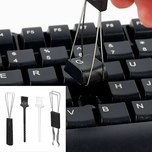 4 stk./sæt Dobbeltkop med rengøringsbørste Gaming Keycap Puller Fjernelse