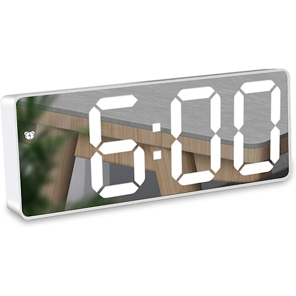 Spegelsalarmklocka, digitala sängklockor med datum/temperatur 6,5 tum LED