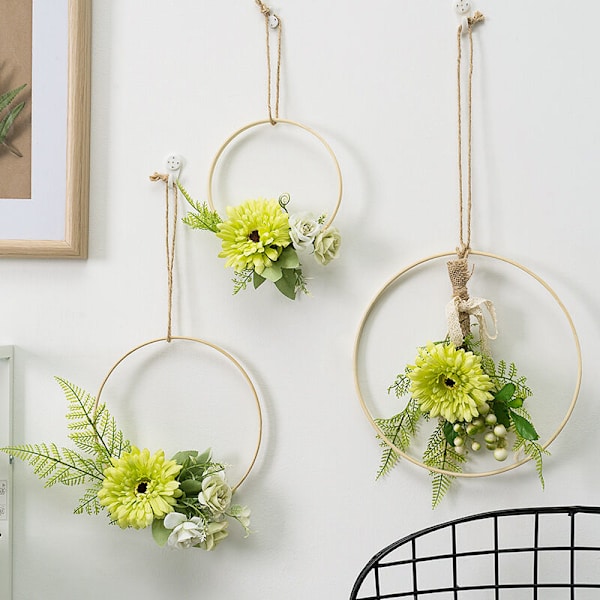 Väggmonterad blomsterkrans Konstgjorda blommor Rund ram - (26263cm) Vit te knopp krans