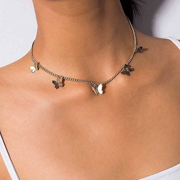 Søt sommerfugl choker halskjede sett / kvinner gull kjede statement krage 2 halskjede (gull)