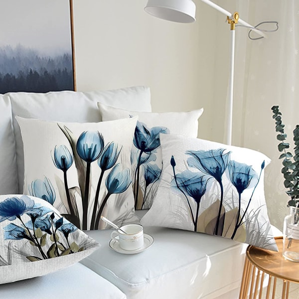 Kuddfodral 18x18 set om 4, prydnadskuddar för soffa, soffa Kuddar  Dekorationer för vardagsrum, höst Marinblå blomma utomhuskuddar 1d23 |  Fyndiq