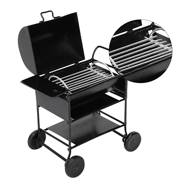 Dockhustillbehör Mini BBQ-ställ Handkärra Kökssimulering Prydnad 1:12