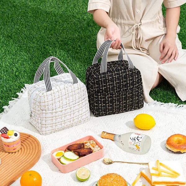 Kylväska, lunchväska, picknickväska, termoväska, vattentät lunchväska, isolerad tote-väska, lunchväska för kvinnor, vuxna, studenter och barn, svart