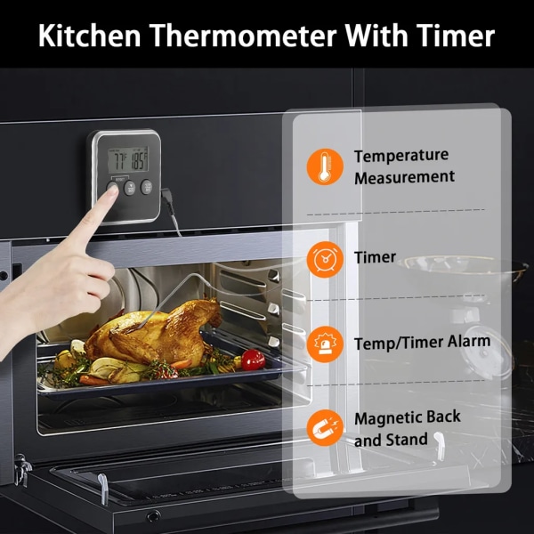 Digital kötttermometer Matgrill Termometer Grill Grill BBQ Röktermometer med Smart Cooking Mode Timer Larm Ugn Digital termometer