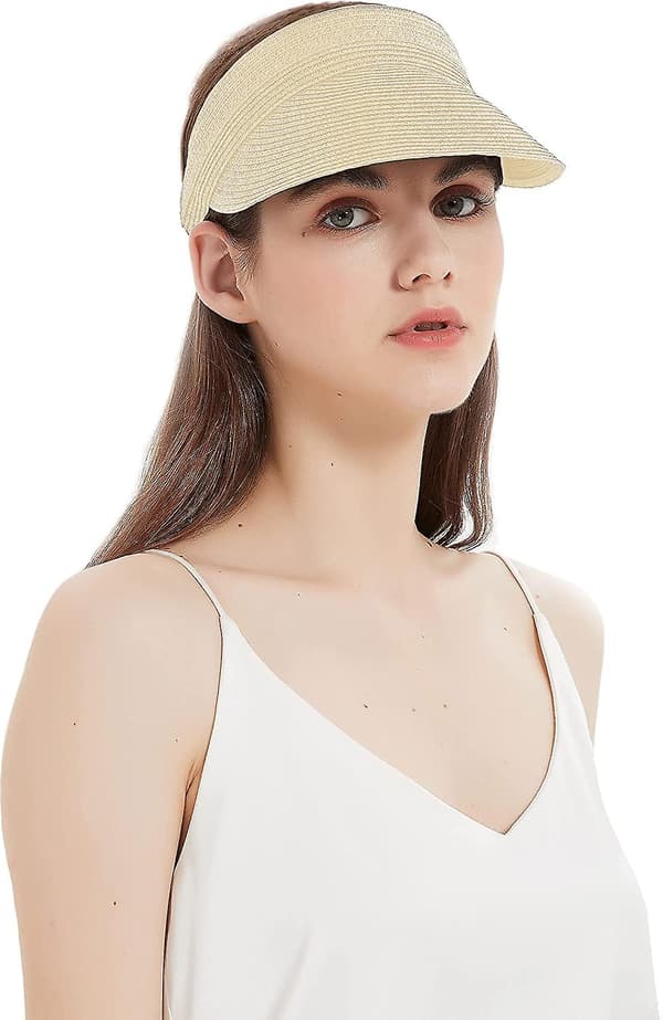Kvindernes Roll Up Foldable Solhat Bred Skygge Halm Strand Cap Loop Lukning Og Justerbar Golf Visor