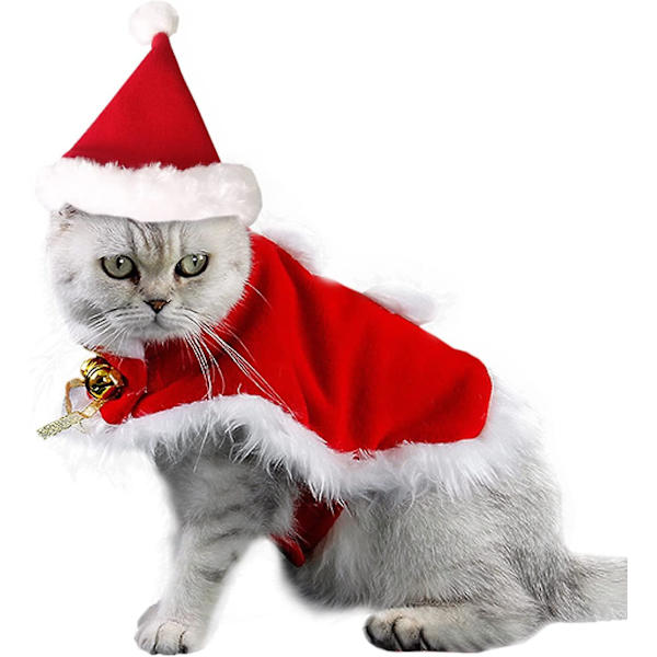 Sød julekattekostume med bjælde, julekostumer til katte og hvalpe, rød L-sæt