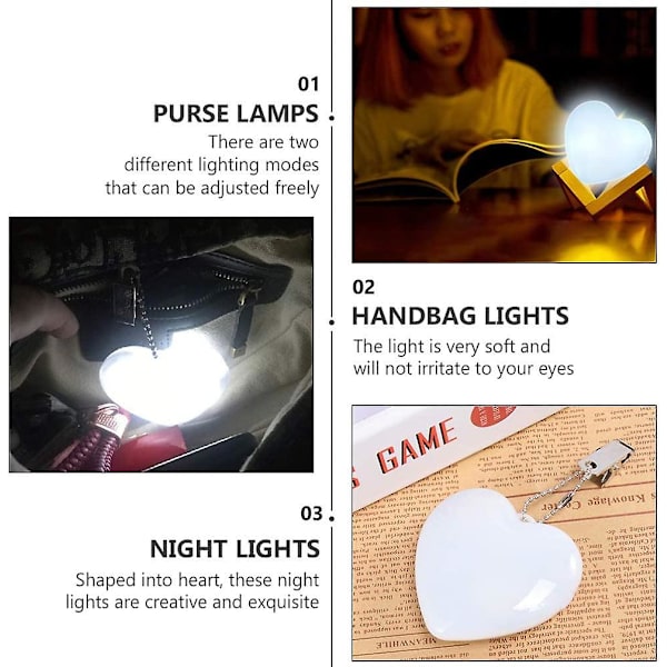 Punge lys sensor håndtaske LED lys hjerteform pung lys (1 stk, hvid)