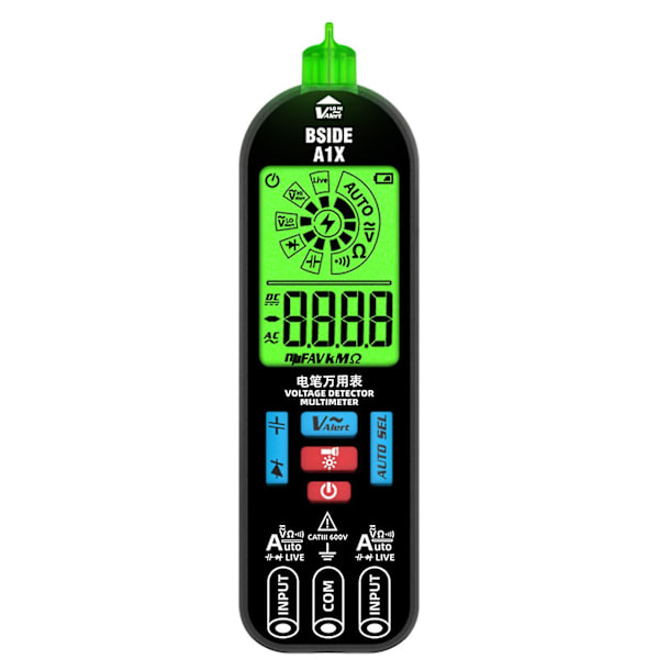 Anti-burn elektrisk digitalt multimeter multifunksjonell bærbar spenningsdeteksjonstester for hjemmet（Uten veske，svart）