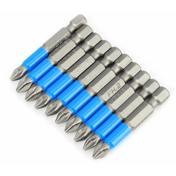 10 st/set S2 halkfria skruvmejselbits magnetiska Phillips-bits solida legering stål PH2 x 50 mm sexkantskaft slagtåliga skruvmejselbits slagdrivare